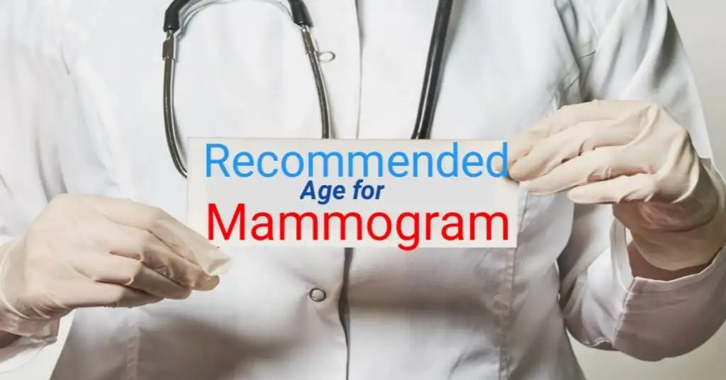 Recommended age for mammogram. 1 Recommended age for mammogram.