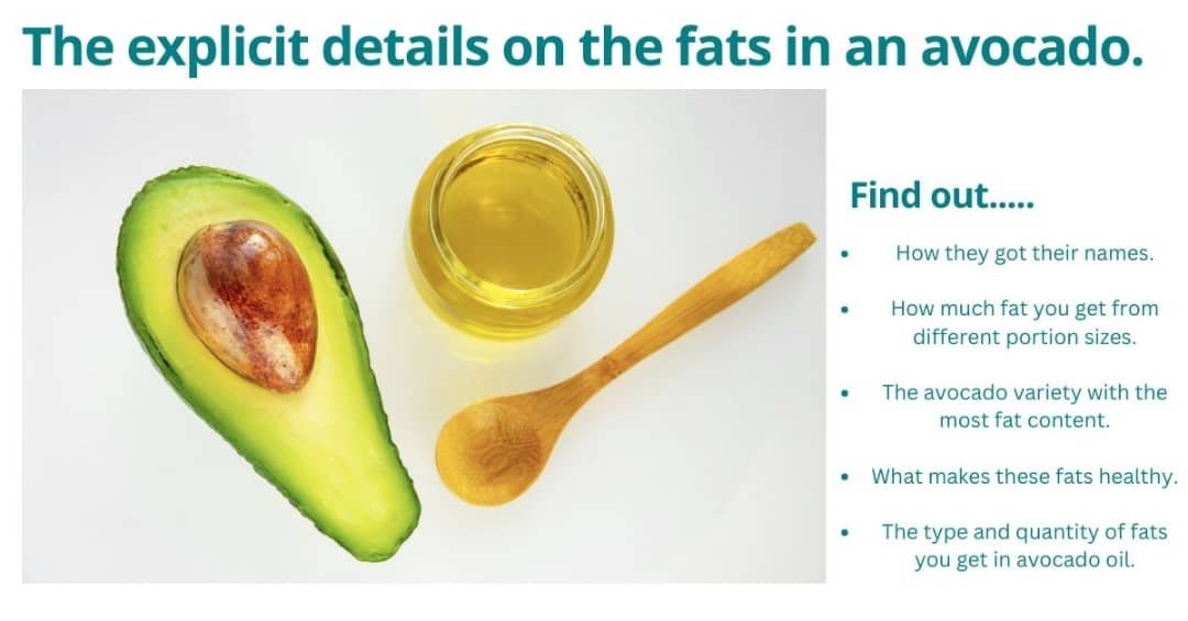 Fats in an avocado. Fat rich avocado oil and a ripe avocado.