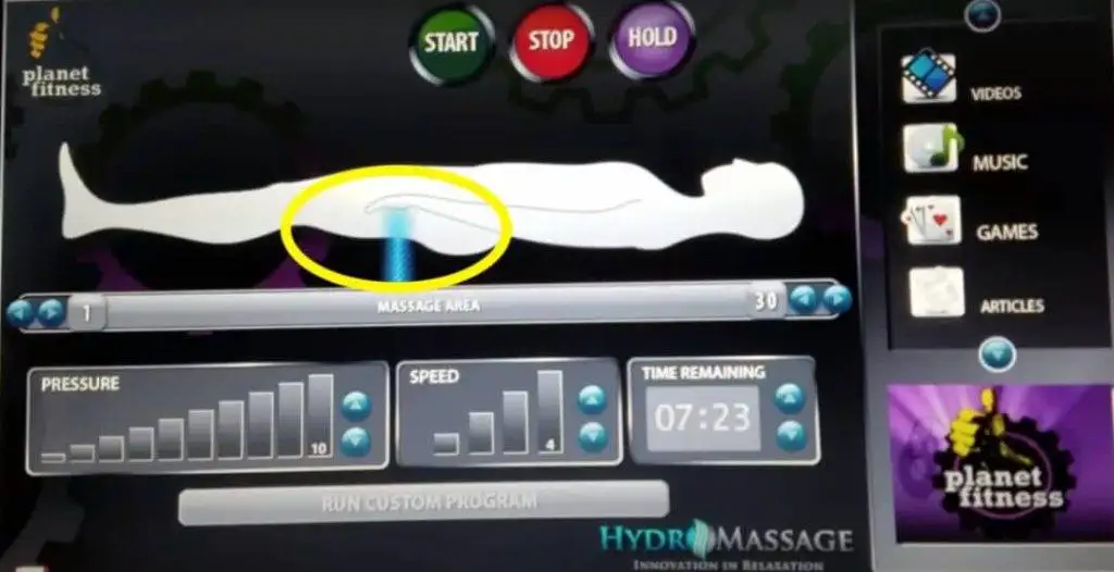 Hydromassage at planet fitness. 3 Hydromassage touchscreen console