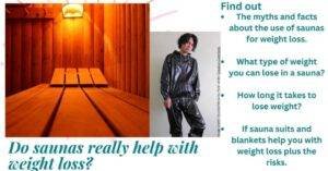 Do saunas help with weight loss: A dry sauna and a man wearing a sauna suit.