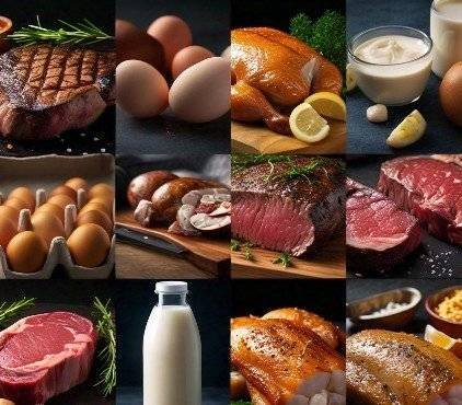 Images of various animal sources of protein.